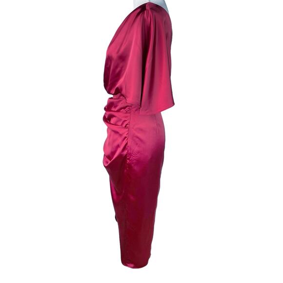 Do + Be Satin Cocktail Party Dress One Shoulder Asymmetrical Hem Red Burgundy S - Picture 5 of 11